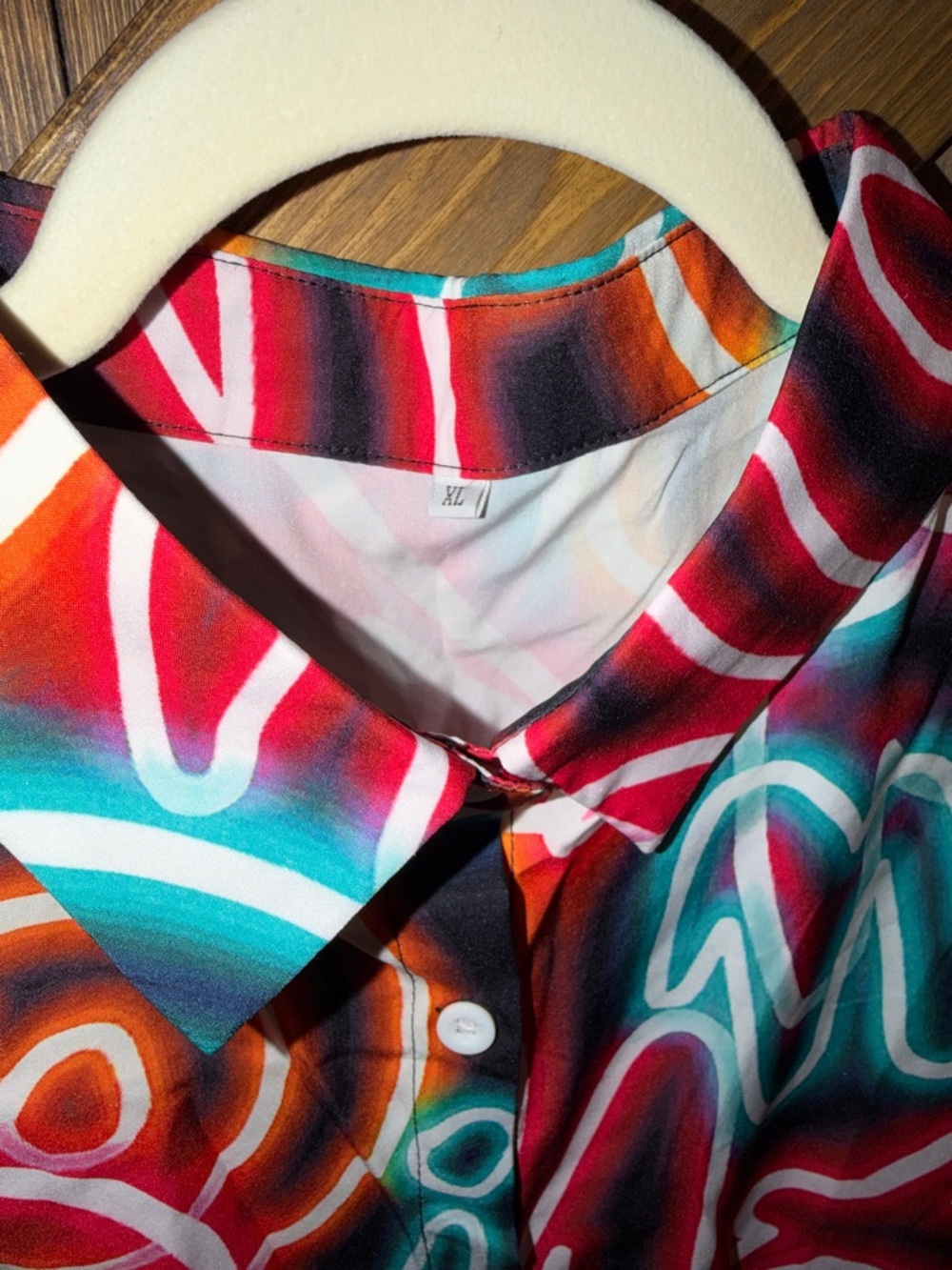 Women’s Neon Print Short Sleeve Button-Up Shirt - Multicolor - Picture 6 of 7